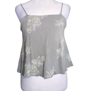 PPLA Crop Top blouse Gray Floral Embroidered Women's Top Size X small 100%Rayon